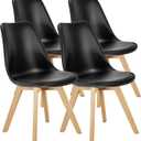 OLIXIS Dining Chairs Set of 4 Kitchen Mid Century Modern Chairs with Wood Legs and PU Leather Cushion for Living Room Bedroom Outdoor Lounge, Black