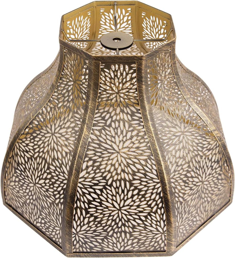 Exquisite Eight-Petal Lotus Metal Cover with Etched Chrysanthemum Pattern in Antique Bronze and Gold Finish for Table Lamp Floor Lamp Fits Living Room Bedroom ALUCSET Metal Lamp Shade, 13"w X 9.5"h