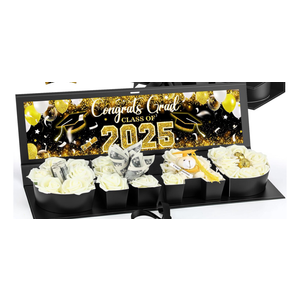 AmazingSpark Graduation Gift Box for Flowers with Congrats Grad Class of 2025 Sticker,Fillable Cardboard Letter Grad Box with Ribbon for Bouquet Chocolate Candy Snack Graduation Party Favor(Gold)