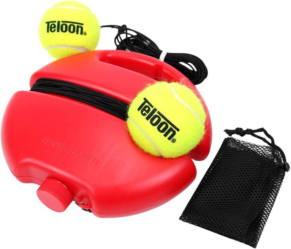 Teloon Solo Tennis Trainer Rebound Ball with String for Self Tennis Practice Training Tool for Adults or Kids Beginners with 2 String Balls Elastic and a Portable Mesh Bag, 21*21*5cm