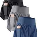 CADMUS 2 in 1 Women's Workout Shorts for Athletic Gym Running Shorts with Phone Pockets (XX-Large, 3 Pack: 06# Black & Gray & Navy Blue)