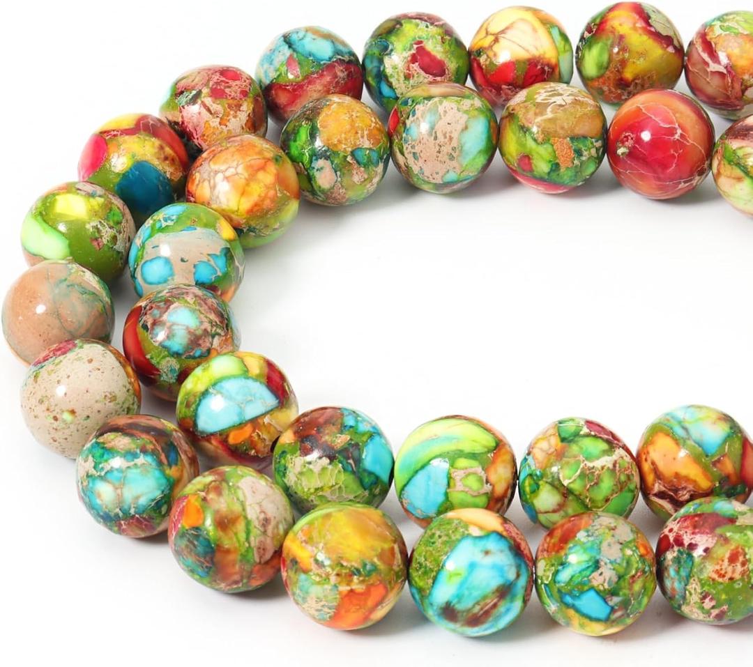 45pcs 8mm Natural Mixed Green Imperial Jasper Gemstone Beads Energy Healing Crystal Round Loose Stone Beads for Jewelry Making, DIY Bracelets Necklaces