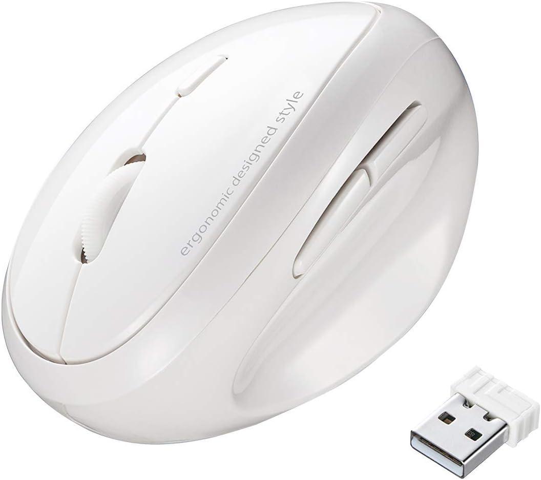 SANWA 2.4G Wireless Ergonomic Mouse White, Vertical Optical Ergo Mouse Small Hands, Cordless Mice for Wrist Pain, 800/1200/1600 DPI, 5 Buttons, Compatible Mac, Windows, PC, Desktop