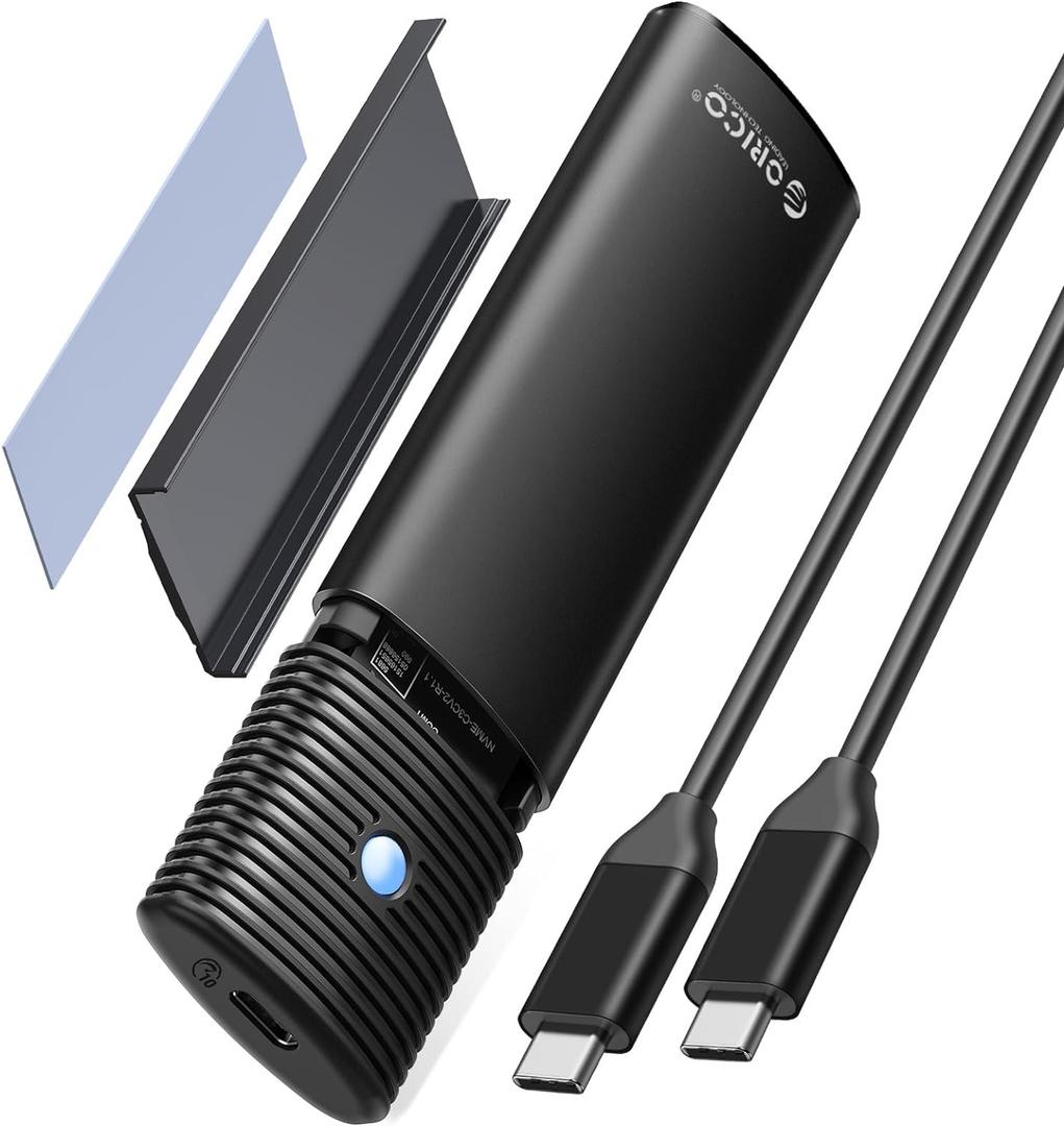 ORICO M.2 NVMe SATA SSD Enclosure Adapter Tool-Free, USB C 3.2 Gen 2 10Gbps NVMe, 5Gbps NGFF SATA PCIe M-Key(B+M Key) 2230/2242/2260/2280, Aluminum External M2 Reader Support UASP Trim- PWDM2-BK