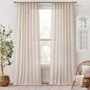 MIULEE 96 Inches Long Natural Linen Curtains 2 Panels, Pinch Pleated Hooks Thick Linen Textured Window Drapes for Bedroom Living Room Back Tab Semi Sheer Light Filtering Neutral Farmhouse Cream Ivory (Birch)