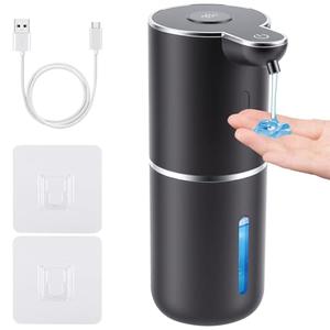 Automatic Soap Dispenser, Hand Soap Dispenser 12.8oz/380ml Smart Rechargeable, Black Soap Dispensers with 6-Level Touchless, Wall Mounted or Countertop Dish Soap Dispensing for Bathroom & Kitchen