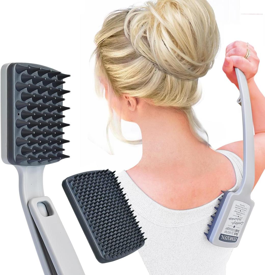 Back Scratcher for Men/Adults/Women -Folding Backscratcher Scalp Massager w/2PCS Replaceable Scratching Heads - Large Scratch Area Get a Deep Soothing Scratch- Fathers Day Dad Gifts for Men Birthday