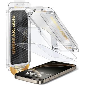 UNBREAKcable Screen Protector for iPhone 16 Pro, Pull-To-Protect Easy Installation, Auto Dust-Elimination, 9H+ Military-Grade Tempered Glass, Bubble-Free, Case Friendly, HD Clear, 6.3 Inch, 2 Pack