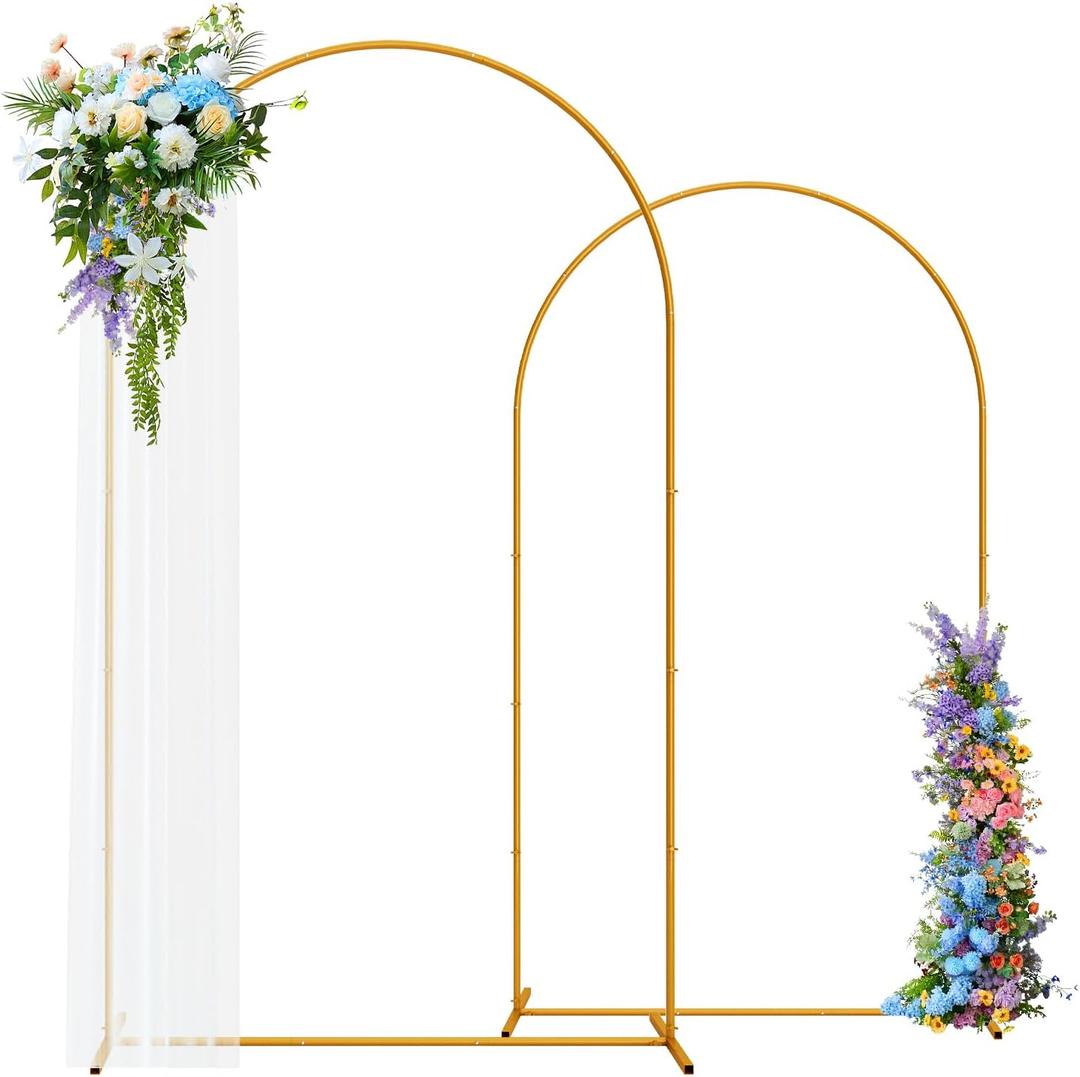 GOJAWAY Backdrop Stand Metal Arch Gold Wedding Arch Stand 7.2FT & 6FT Arched Backdrop Frame for Birthday Party Baby Shower Graduation Ceremony Decoration - Pack of 2