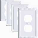 Metal Outlet Covers Wall Plates, White Beadboard Switch Plate Cover, Receptacle Light Switch Covers, Decorative Electrical Outlet Cover (1 Gang Duplex 4 Pack)