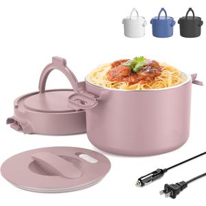 Electric Lunch Box, Portable Food Warmer for Car, Truck, Office, 12V 24V 110V Adapter, Leak Proof, 304 Stainless Steel Container, SS fork & Spoon and Carry Bag (Pink)
