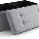 CUYOCA Storage Ottoman Bench Foldable Seat Footrest End of Bed Ottoman with Flipping Lid for Living Room, 75L, 30 inches Linen Fabric Grey
