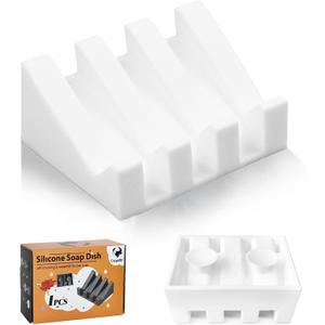Soap Dishes, Upgrade Suction Silicone Shower Soap Dish with Drianage, Bar Soap Holder & Saver Waterfall Self-Draining to Keep Your Bar Soap Organized and Clean (1, White)
