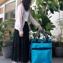 Reusable Grocery Bag On Wheels, Shopping Trolley, Rolling Tote with 8 Pockets and Zipper Cover, Foldable, Heavy Duty Handles, Carries Up to 46 LBS (Medium, Glitter Blue)
