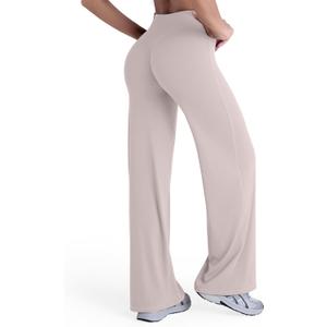 Sunzel Women's Butt Lifting Wide Leg Yoga Pants High Waist Tummy Control No Front Seam Straight Leg Workout Gym Bottoms (Large, Beige)