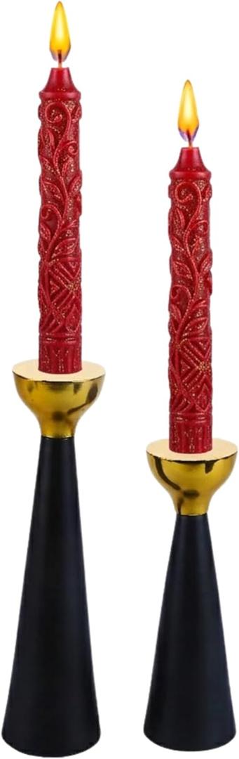 Rely+ Black & Gold Taper Candle Holders Set of 2 Modern Metal Candlestick Holders for Dining Table Centerpiece, Home Dcor, Wedding & Party Decorations