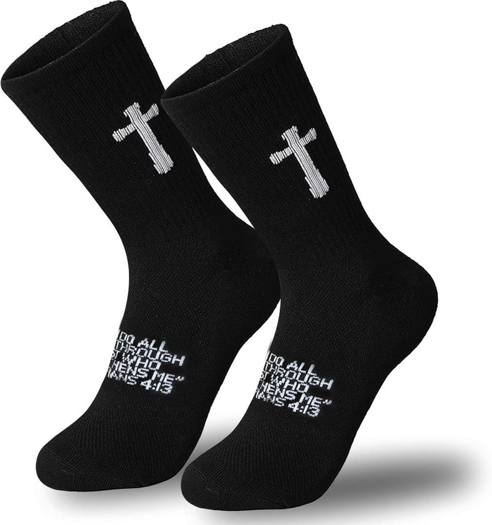 Christian Cross Socks Prayer Garter Bible Birthday Gift for Dad Men Husband Women Proverbs3:5 Philippians4:13