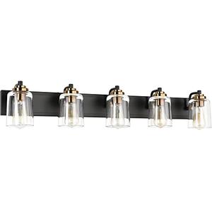 SOLFART 5 Lights Vintage Vanity Lighting Over Mirror Brass Bathroom Vanity Light Fixtures Thick Globes 8580 Lights