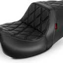 One-Piece Driver and Passenger Seat with Diamond Pattern Stitching Fit for Harley Touring Road King Road Glide Street Glide Electra Glide 2008-2023 Models (Black Stitching)
