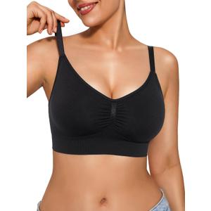Popilush Comfortable Bras for Women Wireless Bralettes Seamless Black XXL (Black, XXL)