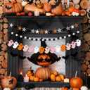 Breling 4 Pcs Halloween Ghost Garland Banner Pink Black White Orange Ghost Bats Pompom Stars Hanging Banners Halloween Party Banner Decorations for Houses Doorways Haunted Indoor Outdoor Home Decor