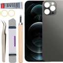 Back Glass Replacement for iPhone 12 Pro Max All Carriers with Professional Repair Tool Kit (Black)