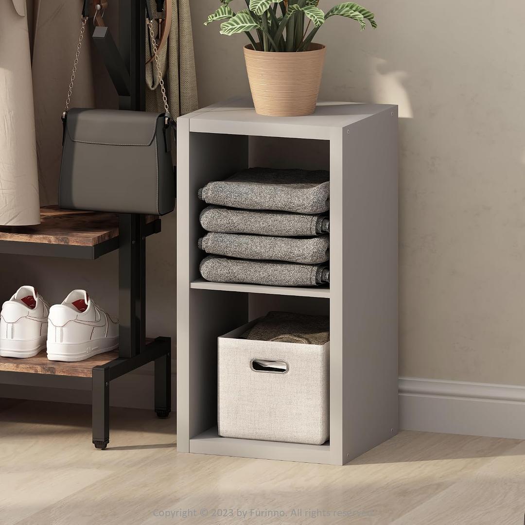 Furinno Cubic Extra Thick 2-Cube Closet Organizers and Storage, Light Grey, 14.57"D x 15.87"W x 29.92"H