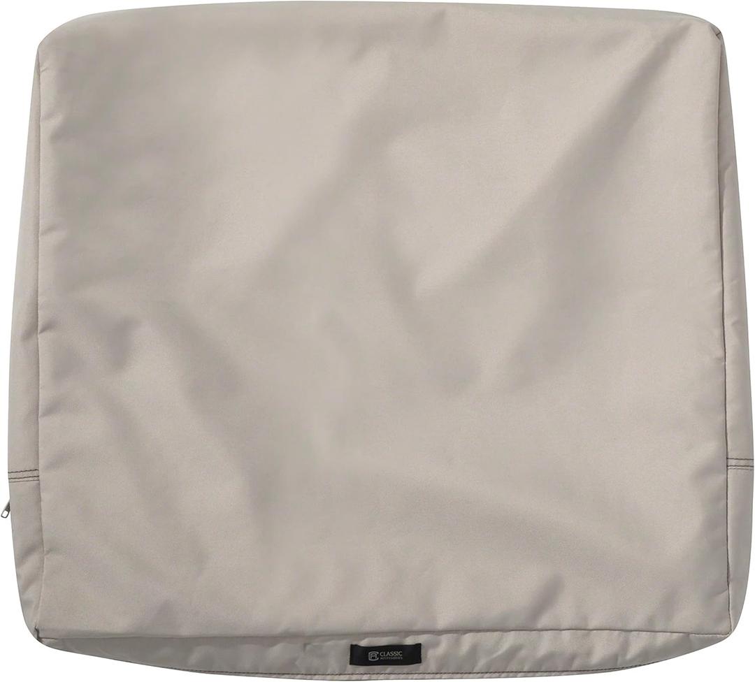 Classic Accessories Ravenna Water-Resistant Patio Lounge Chair/Loveseat Back Cushion Cover, 25 x 22 x 4 Inch, Mushroom (23"W x 20"H x 4"Thick)
