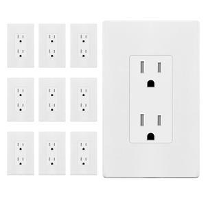 ENERLITES 10 Pack White Decorator Receptacle with Screwless Wall Plate, Standard Electrical Wall Outlet, 15A 125V, Self-Grounding, 2-Pole, 3-Wire, 5-15R, UL Listed, 61502-TR-WSID, Tamper Resistant
