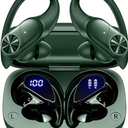 PocBuds Bluetooth Headphones Wireless Earbuds 80hrs Playtime Wireless Charging Case Digital Display Sports Ear Buds with Earhook Deep Bass IPX7 Waterproof Over-Ear Earphones for TV Phone Laptop Olive