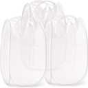 TECHMILLY Collapsible Mesh Pop Up Laundry Hamper with Sturdy Handles and Side Pocket - Portable Foldable Clothes Baskets for Dorm, Bathroom & Travel Storage (White, 3 Packs)