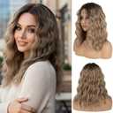 LEEONS Ombre Ash Blonde Wig for Women - 16 Inch Medium Length Wavy, Heat Resistant Synthetic Hair, Middle Part, Adjustable Bands, Natural Looking for Daily/Party/Halloween