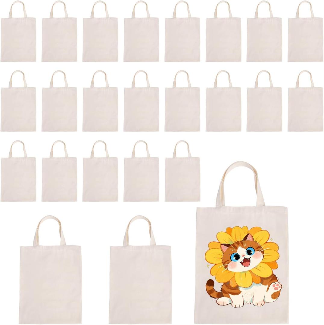 Canvas Tote Bag Bulk 24 Pack Sublimation Tote Bags, Lightweight Medium Reusable Grocery Shopping Cloth Bags for Heat Transfer Vinyl(13.7x15in)