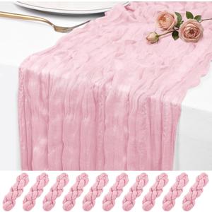 10 Pack Pink Cheesecloth Table Runner 17x108 Inch Semi Sheer Boho Rustic Gauze Cheese Cloth Table Runners for Wedding Party Birthday Baby Shower Home Dcor