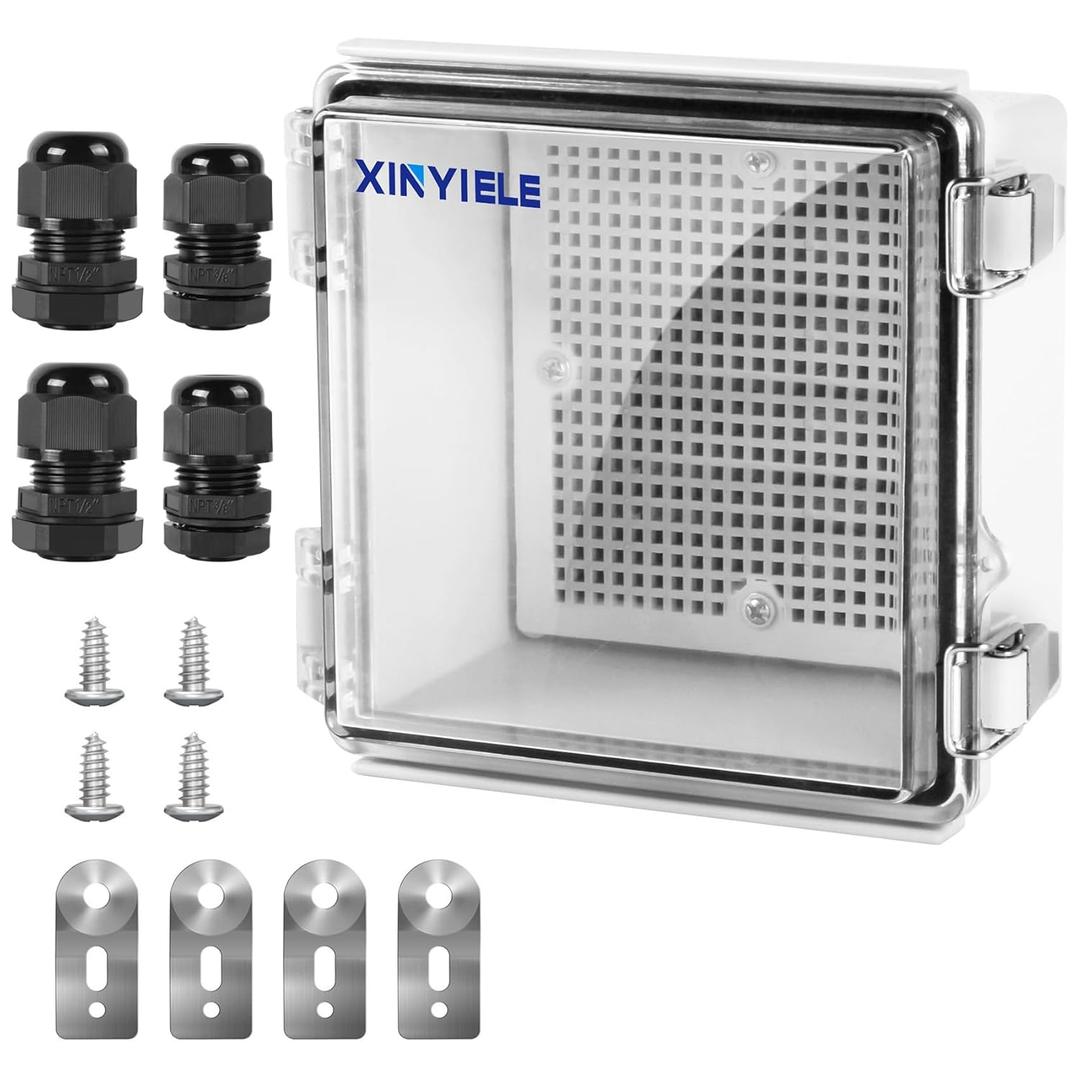 Waterproof Outdoor Project ABS Plastic Junction Box IP67 Weatherproof Dustproof Enclosure with Hinged Cover, Mounting Plate,Wall Brackets for Power Project (Clear, 5.9"x5.9"x3.5")