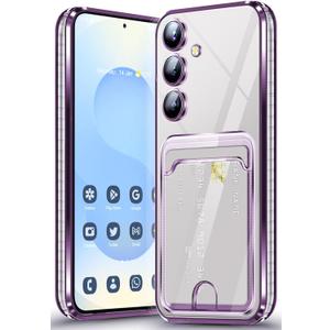 Neivi for Samsung Galaxy S25 Plus Case with Card Holder, Electroplated Flash Bumper Clear Slim Case for Samsung S25 Plus Shockproof Transparent Silicone Cover Galaxy S25 Plus 5G Phone Case (Purple)
