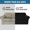 H.VERSAILTEX Stretch Velvet Loveseat Covers for 2 Cushion Couch Covers for Living Room Sofa Covers Slipcovers with Non Slip Straps Bottom, Ultra Thick Comfy Velour (Width 58"-72", Black)