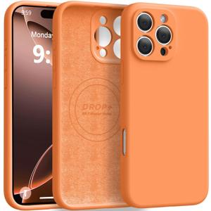 Ktele Magnetic for iPhone 16 Pro Case [Compatible with Magsafe] [Premium Silicone Satin-Smooth Touch] Slim Shockproof Anti-Scratch Microfiber Lining Case, 6.3 inch, Bright Orange