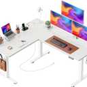 Huuger L Shaped Standing Desk with Power Outlets, 63 x 55 Inch Height Adjustable Computer Desk for Bedroom, Corner Stand up Desk for Home and Office, Work and Study, White