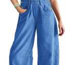 ReachMe Womens Casual Adjustable Bib Overalls Classic Wide Leg Jumpsuits Vintage Barrel Overalls Baggy Pants with Pockets (Medium, Denim Blue)