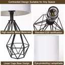 Small Table Lamp Set of 2 Black, Bedside Lamps with White Fabric Shade, Cute Desk Lamp with Metal Cage & Linen Lampshade, Modern Nightstand Lamp for Bedroom, Living Room, Kids Room, Office