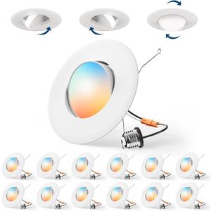 Amico 12 Pack 6 Inch Retrofit Eyeball Gimbal Can Lights, Adjustable Eyeball Directional 5CCT LED Recessed Lights, Dimmable, 2700K/3000K/3500K/4000K/5000K Selectable, 7W 650LM, ETL&FCC