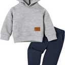 Neutocd Baby Boy Clothes Outfits Long Sleeve Hoodie Tops Sweatshirt Pants Set for Infant Toddler Fall Winter Sweatsuit (12-18 Months, Grey/Navyblue)