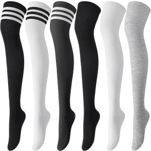 Trifabricy Thigh High Socks for Women, Warm Over Knee High Socks, Extra Long Striped High Boot Stockings for Daily Wear (6 Multicolor)