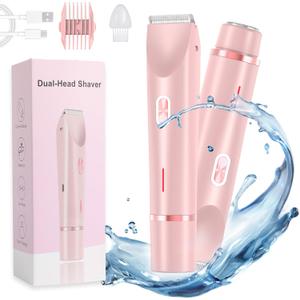 Dermave Bikini Shaver,Dual Head Shaver Women, 2 in 1 Wet & Dry Waterproof Electric Bikini Trimmer for Women(Pink)