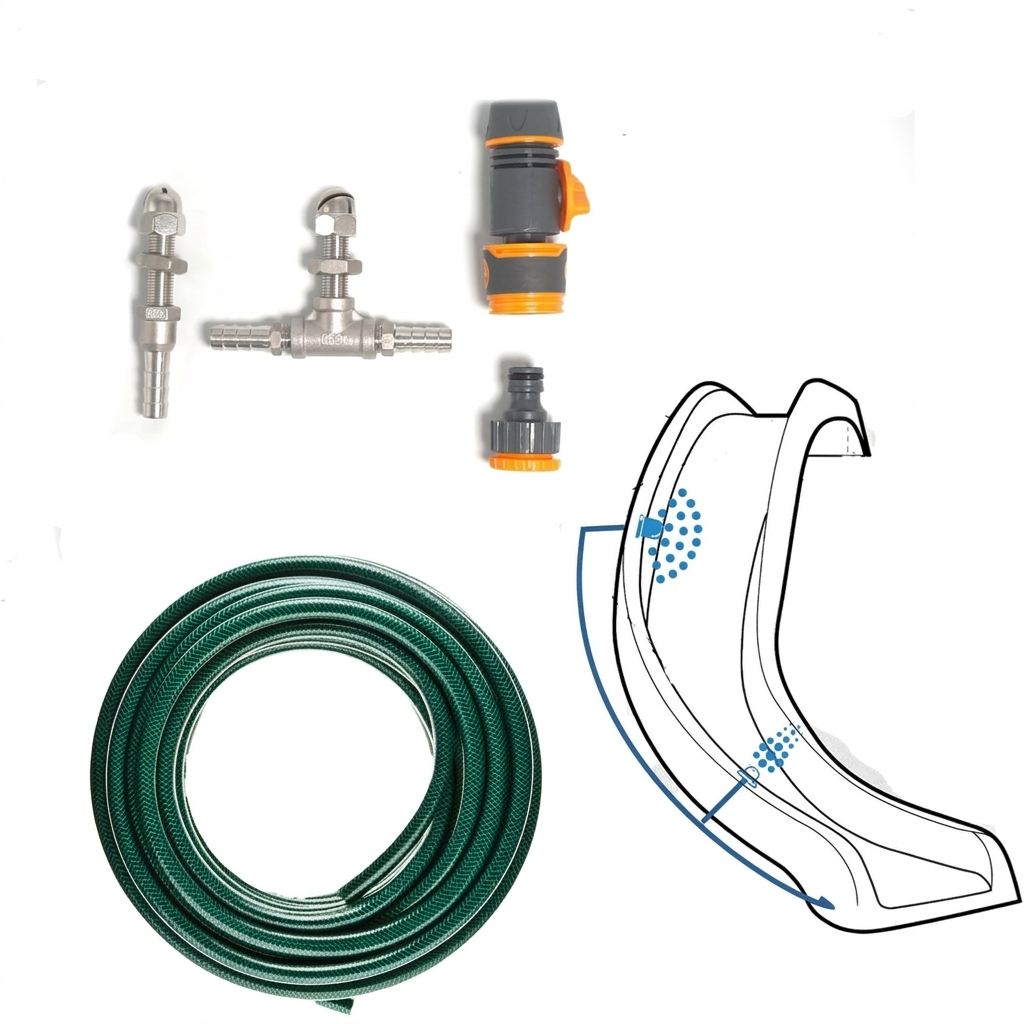 Pool Slide Spray Kit, Pool Spray Kit with Hose Adaptor, Swimming Pool Slide Replacement Parts, Durable Stainless Steel Pool Spray Nozzles and FittingsNew Version.