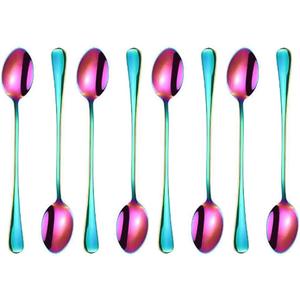 Hoshen 7.6 Inch Stainless Steel Ice Spoon, Mixing Spoon, Long-Handled Dessert Coffee Spoon, Ice Cream Spoon, Cocktail Mixing SpoonPack of 8Colorful