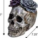 WENYLE Halloween Skull Statues Home Decor Day of Dead Purple Grey Rose Silver Skull Resin Figurine Flower Skull Decor 7.25" L