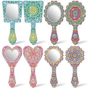 Threehoney 4 Pcs Diamond Painting Mirror Handheld Kits Valentine Christmas Art Gifts Compact Decorate Your Own Mirror for Hand DIY Crafts