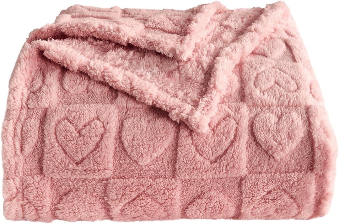 Heart Checkered Throw Blankets, for Love Mother Friends Pets,280 GSM Super Soft Warm Lightweight Fluffy Bed Blanket for Women Anniversaries(Pink,60"x80")